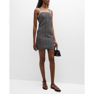 Paola Bernardi Dina Sleeveless Square Neck Tweed Mini Dress Black White Size L